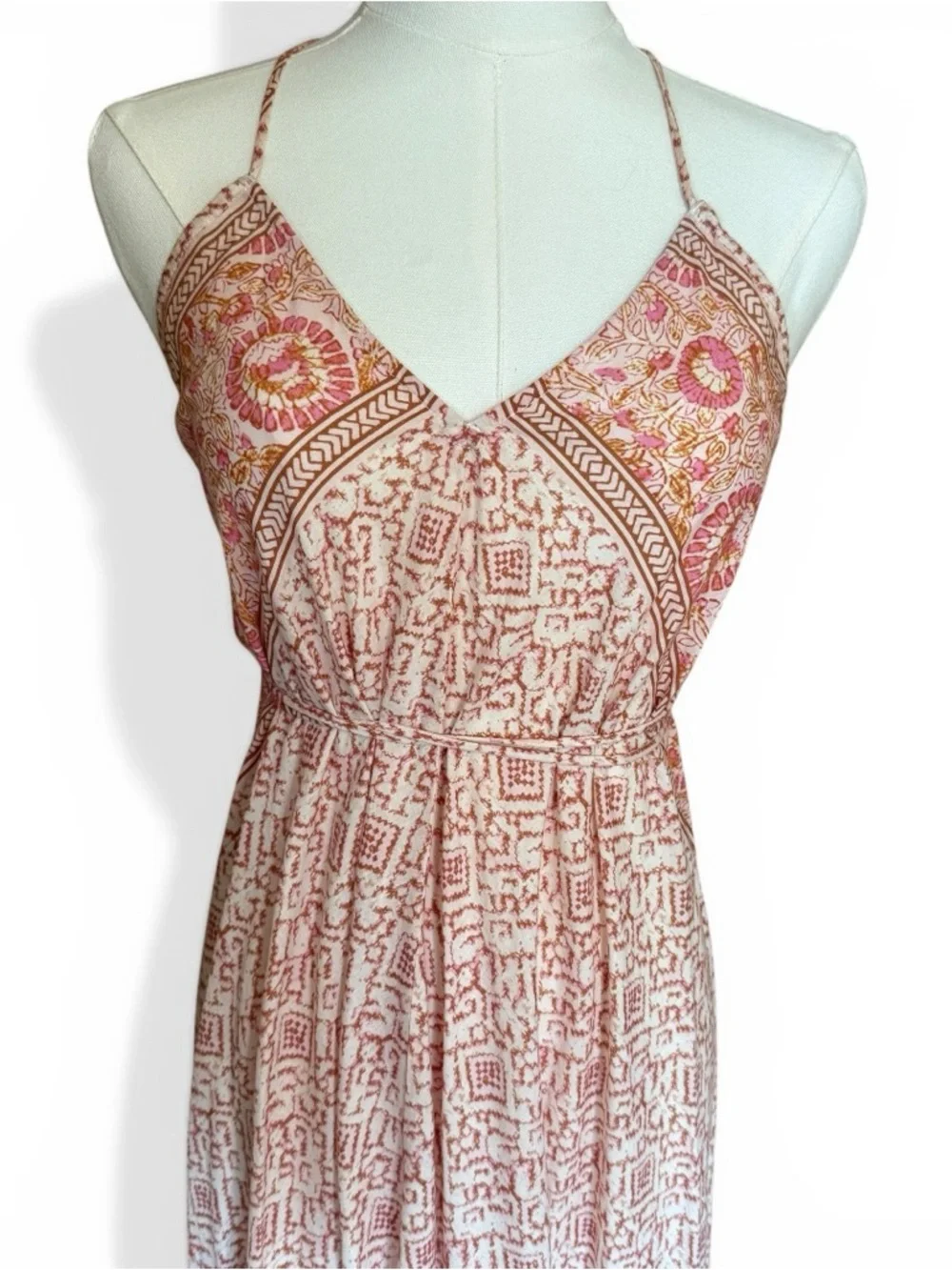 Xirena Printed Maxi Dress Small Boho Open Back Strappy Tassel Tie NWOT - Picture 4 of 9